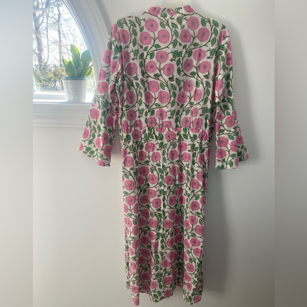 NWT Dzubi Hand Block Printed Maxi Button Down Shirt Dress Womens L Floral Boho - Picture 5 of 11